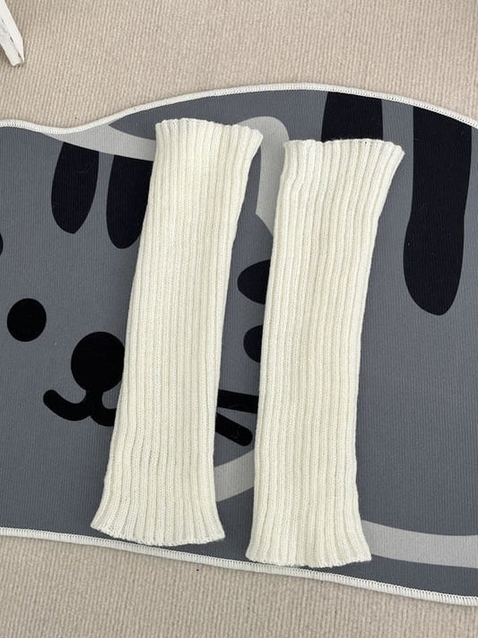 Leg Socks White Basic Ribbed Warmers Knit - Layering