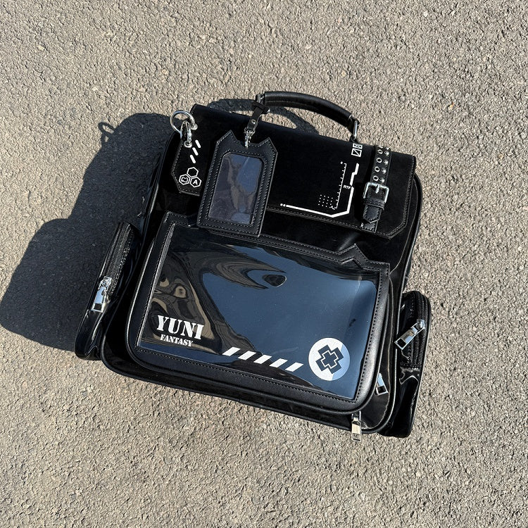 Ohrhalter Süßes Kätzchen - Schwarzes PU-Ita mit Kartenanhänger-Rucksack