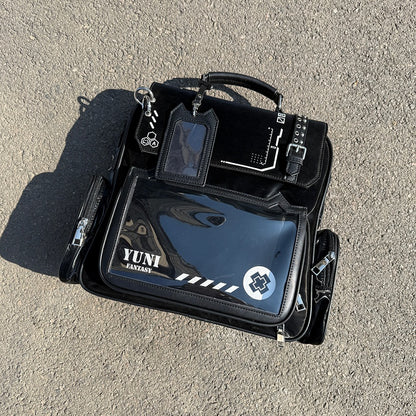 Ohrhalter Süßes Kätzchen - Schwarzes PU-Ita mit Kartenanhänger-Rucksack