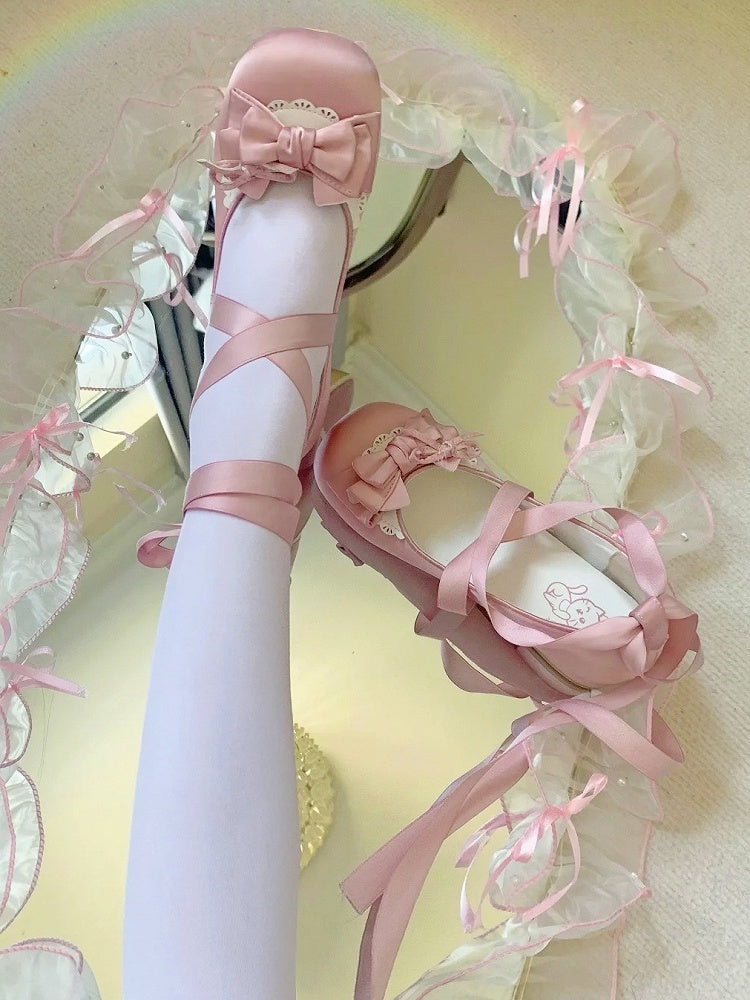 Round-Toe Dusty Pink Mary Jane Low Heels - Sweet Lolita Satin Shoes with  Wraparound Ankle Straps & Heart Buckle