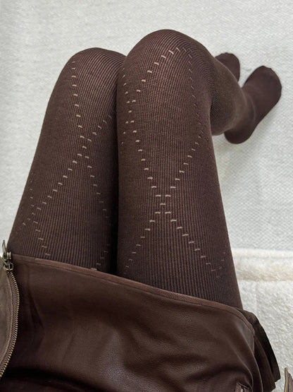 Diamond Ribbed (5 Colors） Accents Eyelet Tights with