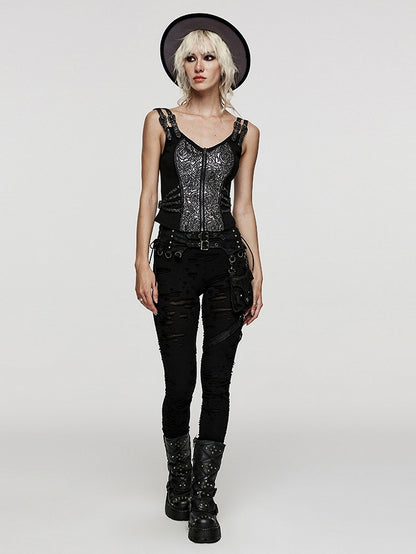 Jacquard Vest Black Steampunk Silver