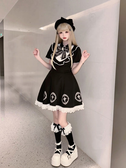 ブラック ジライケイ フリル レーストリム クロスドレス ビッグリボントレーン付き