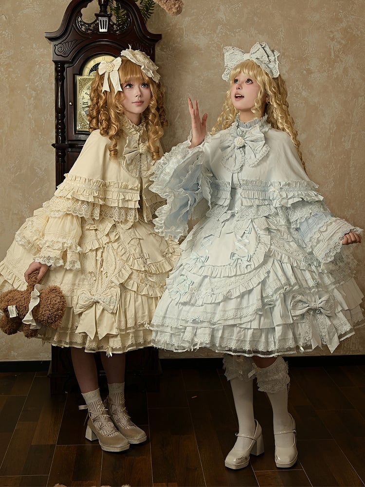 Under Bell Sleeves Style Set Lolita Full Sweet Bust Blouse + Beige - Cape Dress JSK Doll