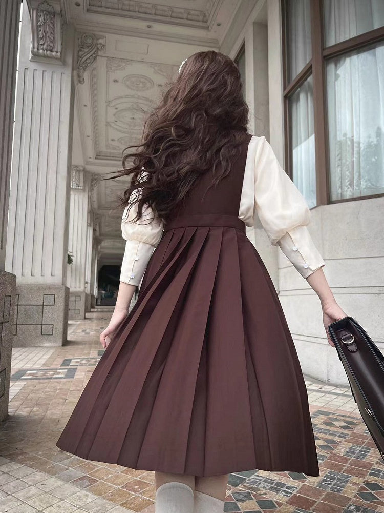 mit 70cm Braun/Stickerei High Waist Kellerfalten Overall Kleid 65 Taube