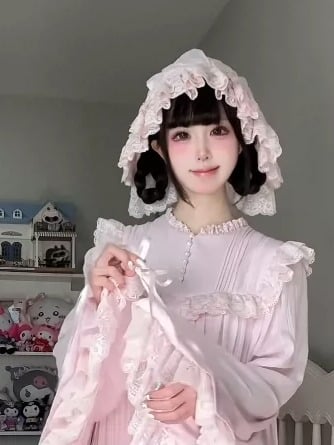 Lace Trim Baby Hat, Pink & Blue Decorative - Hua Xia Miao