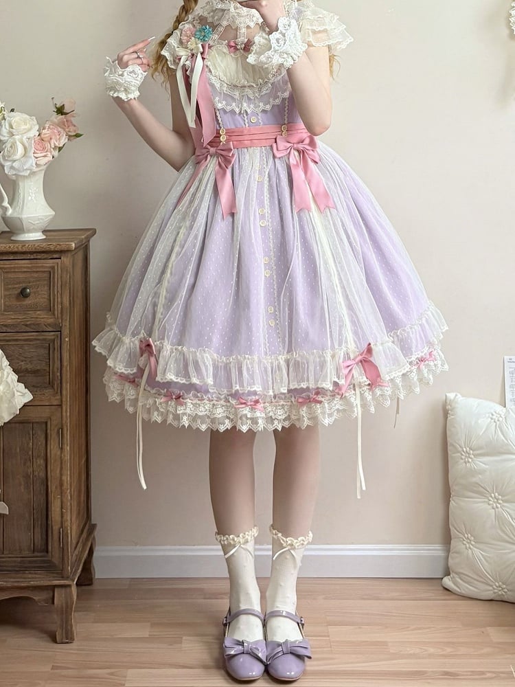 with Purple Dress Classic and Elegant Lolita Short Version Details Lace Bow