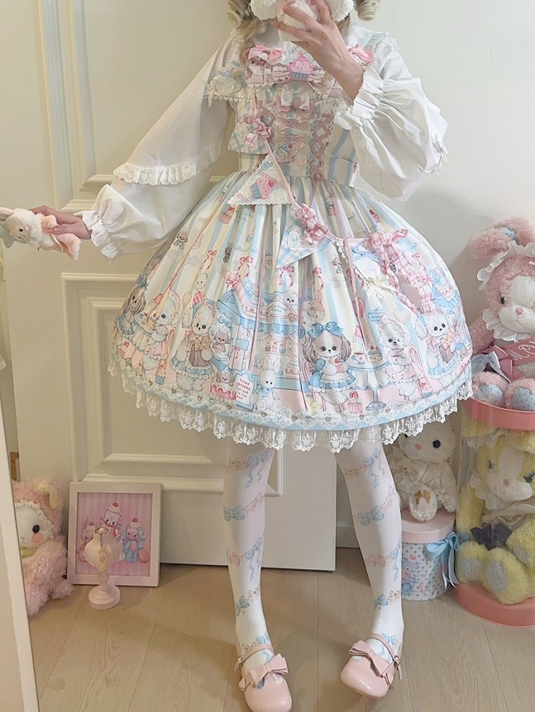 Flaggenkleid Puppy's Afternoon mit Print Light Sweet Lolita Tea Ribbon Gelb