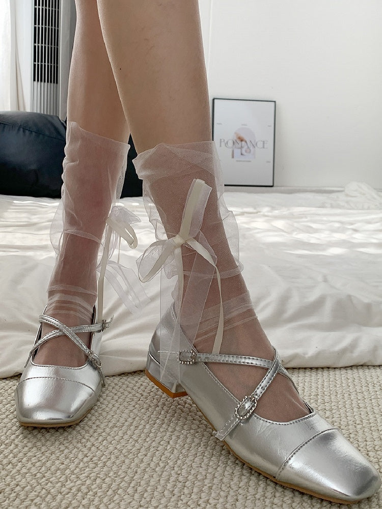 Sheer Bowknot Options Socks Loose 2 Calf Details