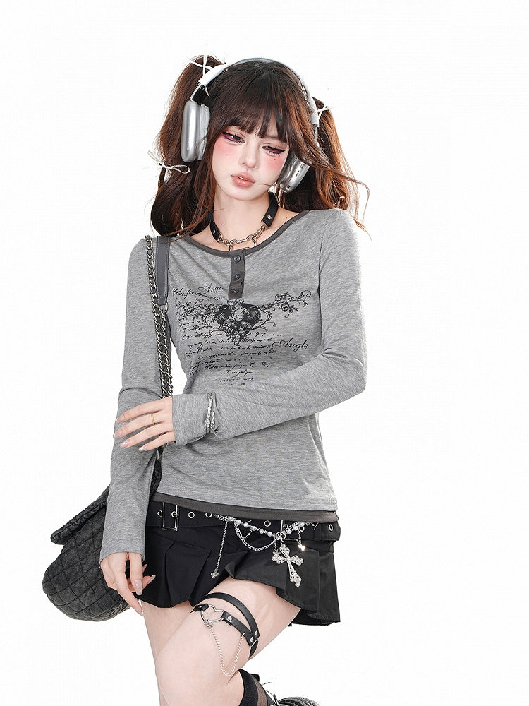 Schwarz/Grau/Pink Fake Zweiteiler Top