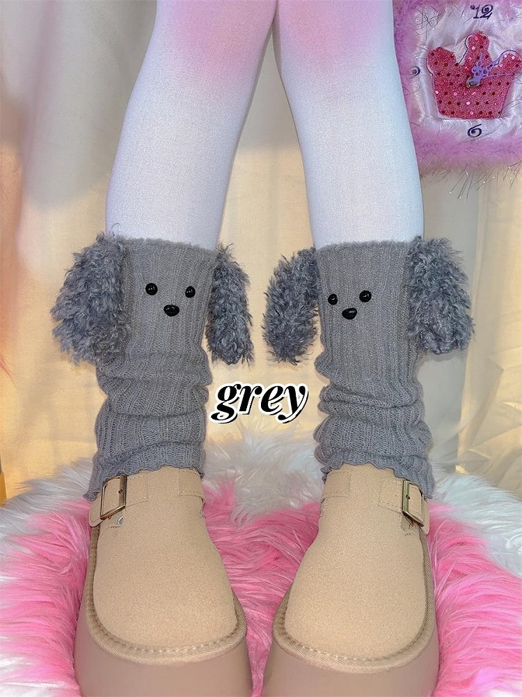 子犬の耳のデザインニットレッグウォーマー