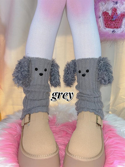 子犬の耳のデザインニットレッグウォーマー