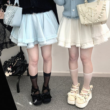 Jirai Kei – Rosa Tüllrock mit selbstbindenden Trägern und hoher Taille