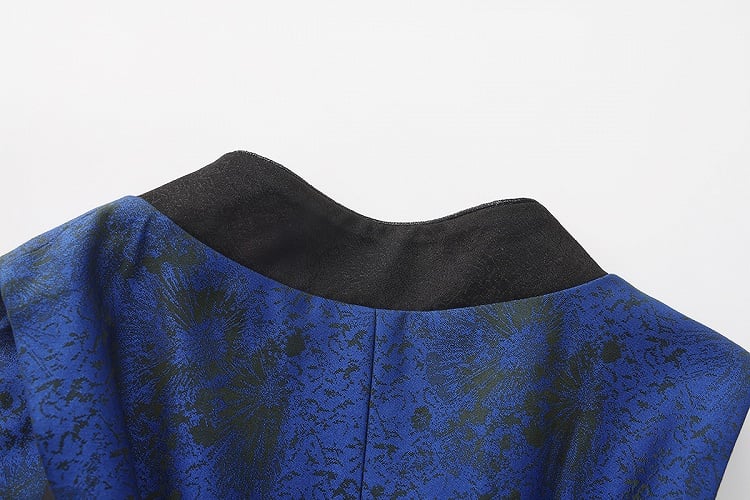 Long Sleeveless Coat and Asymmetrical Ouji Waistcoat Blue Dark Black Lolita