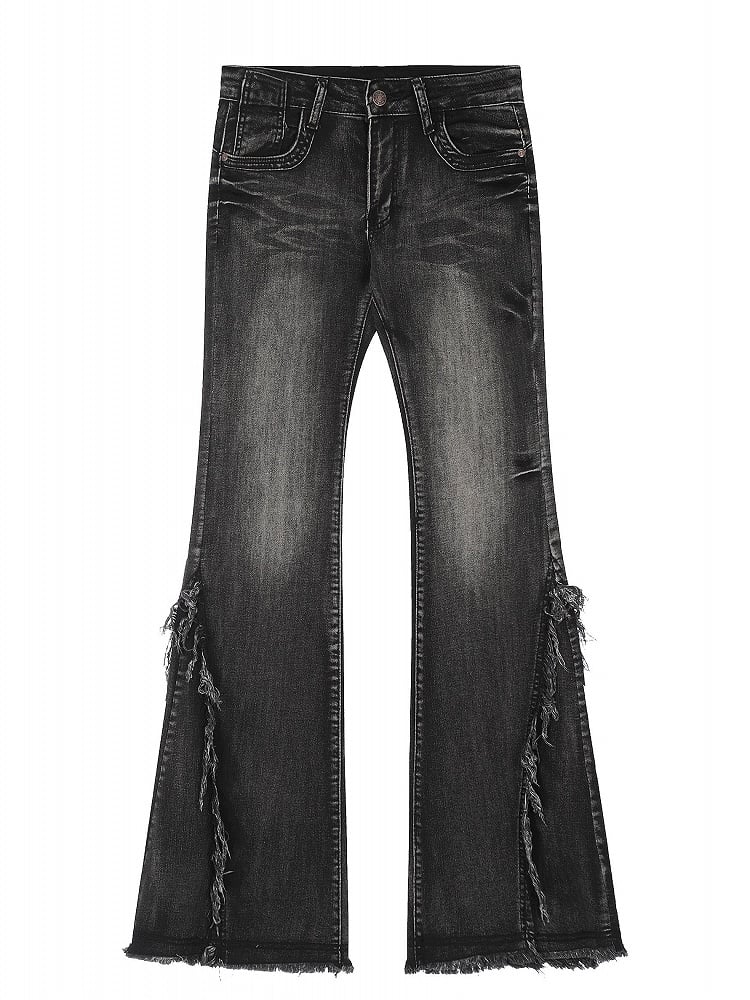Cuffs- Slim Fit Raw Vintage Blau/Schwarz Low Waist Flared und Jeans mit Ausfransen
