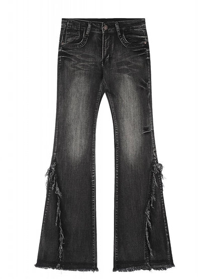 Cuffs- Slim Fit Raw Vintage Blau/Schwarz Low Waist Flared und Jeans mit Ausfransen