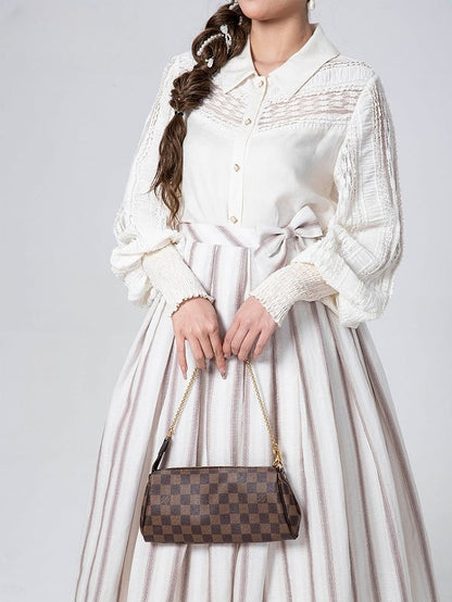 Sleeves Patches Lace Beige Contrast Blouse Lolita Balloon