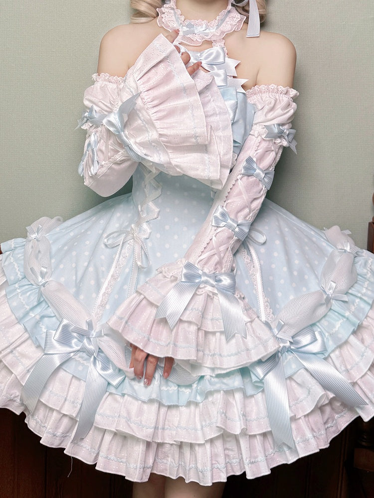 / Pink Blue Sleeves Red Black Decoration Detachable Bows