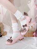 Details Muster Gestreift RosaBraun Herz Schuhe Schnalle Lolita Bowknot