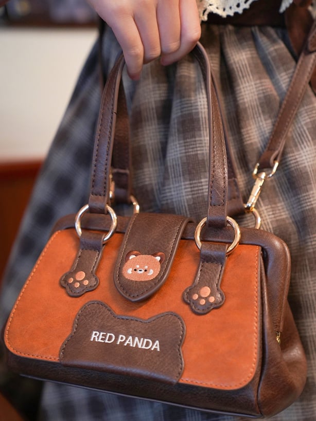 Braune PU-Tasche im Panda-Design für Schulter/Crossbody in Rot