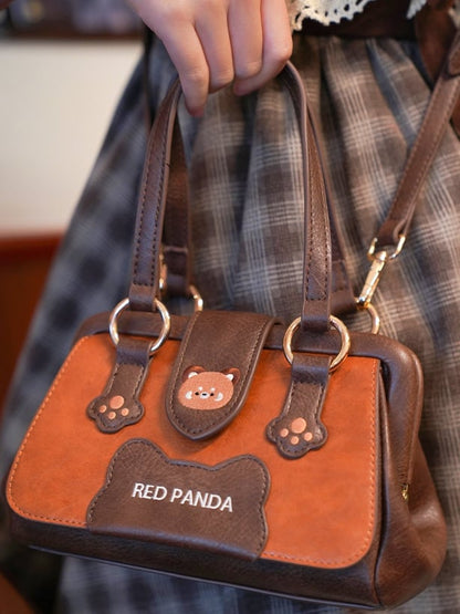 Braune PU-Tasche im Panda-Design für Schulter/Crossbody in Rot