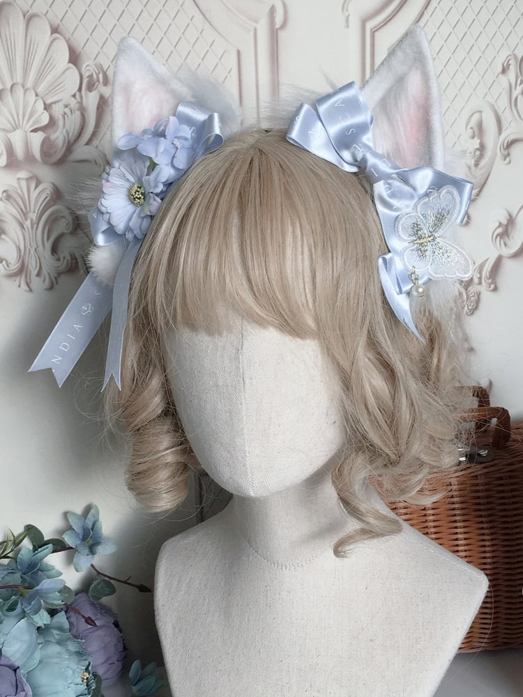Sweet Lolita Blue/Pink Bowknot Floral-Butterfly Hairclip