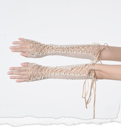 Apricot Lace-up Straps Gloves