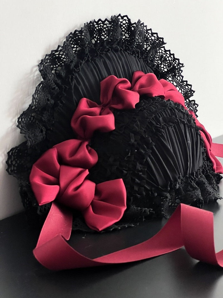 Satin and Lace with Bonnet Gothic Bows Lolita Trim Black