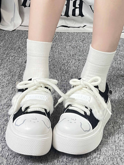Print White Puppy Y2K Black Shoes Platform -