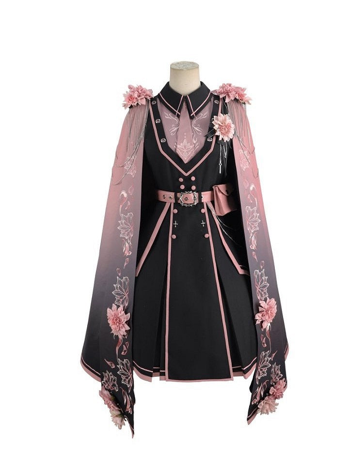 Accents Print Flower with 3D Pink Cape to Black Gradient