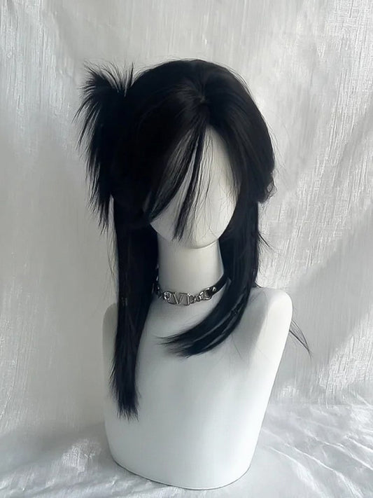 Wig with Bangs Ouji Style Black Curtain Straight 50CM