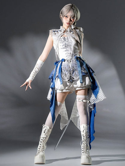 Elegantes Ouji Fashion Dreiteiliges Ensemble: Kleid