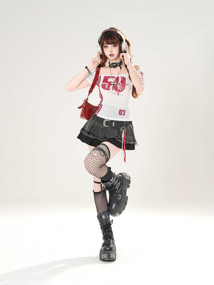 Waist Hem Frayed Distressed Black High