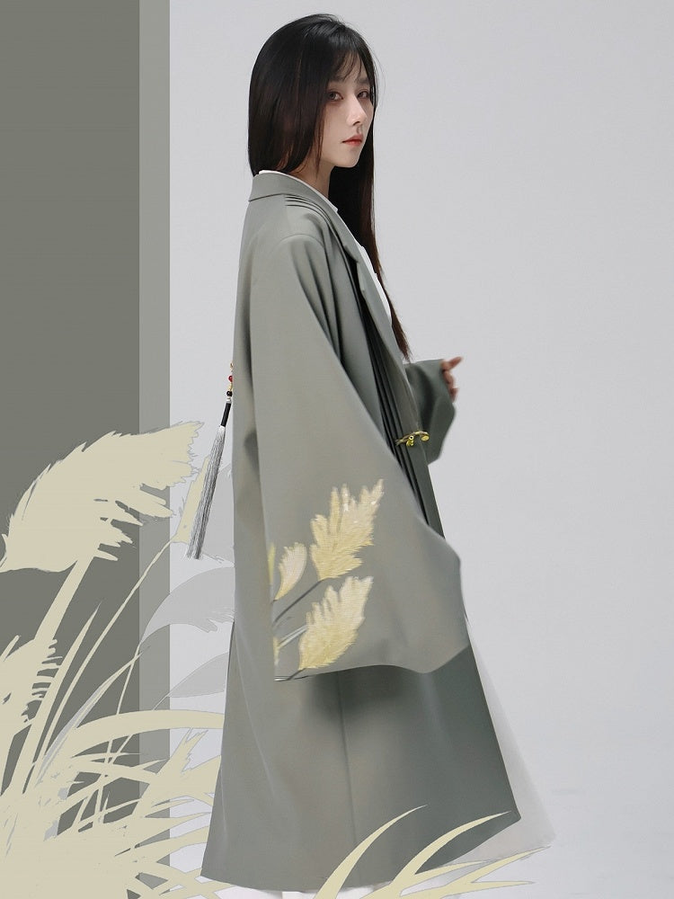 Han-inspired with Green Unisex Coat Pleating Details