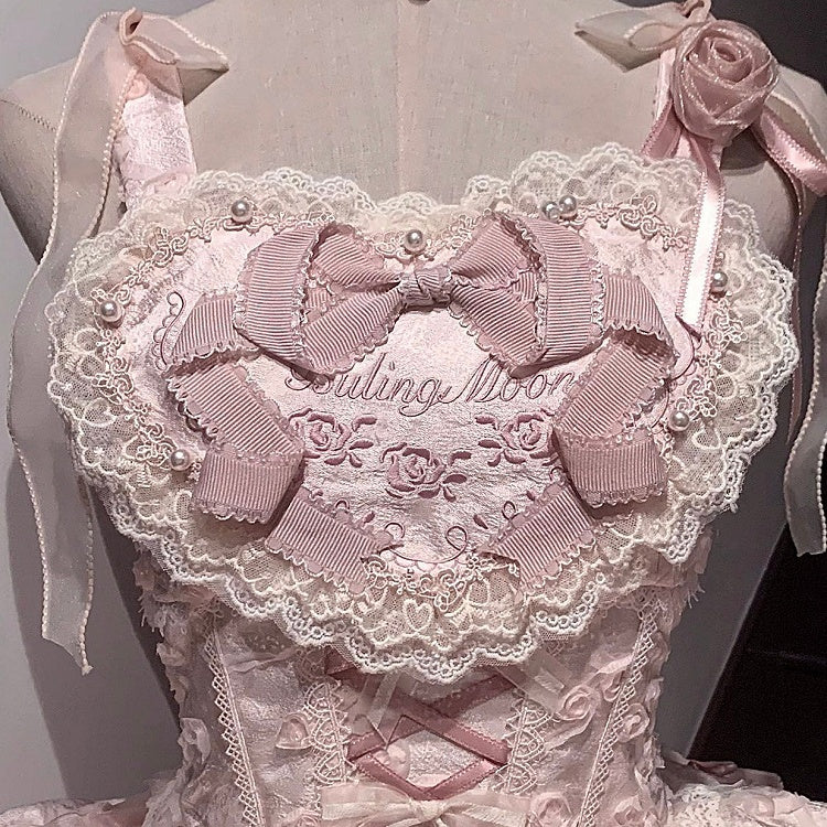 Chest Blue/Pink Heart Decoration Lace Removable Lolita Bow
