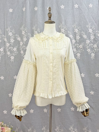 Lolita Apricot Long Jacquard Cotton Blouse Sleeves