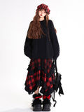 Pattern Skirt Hem Bowknots Plaid Handkerchief Red