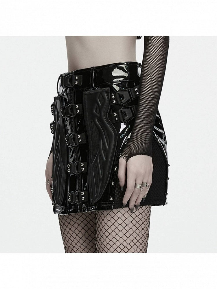 Techwear Patent Leather Black Punk Skirt - Punk Rave
