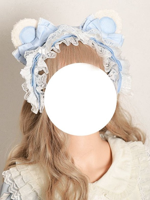 Lace KC Blue Lolita Detachable Light Sweet Bear White Ear