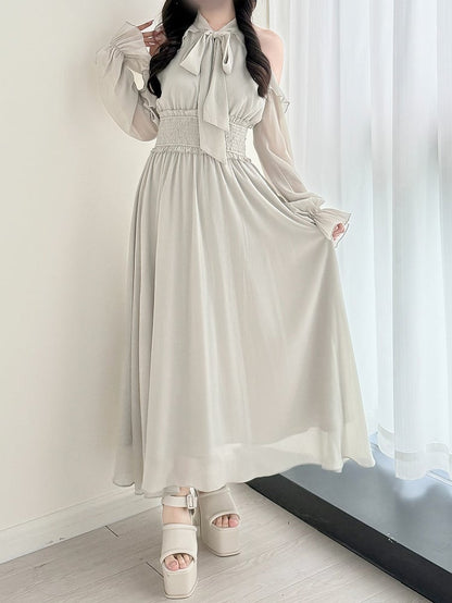 Cutout Jirai Tie Kei Innocence Pure Shoulder Dusty Neck mit Kleid und ästhetischem Grün