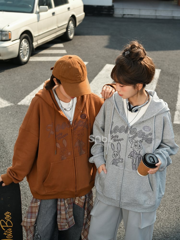 Zootopia Judy und Nick Print Grauer Reißverschluss-Hoodie
