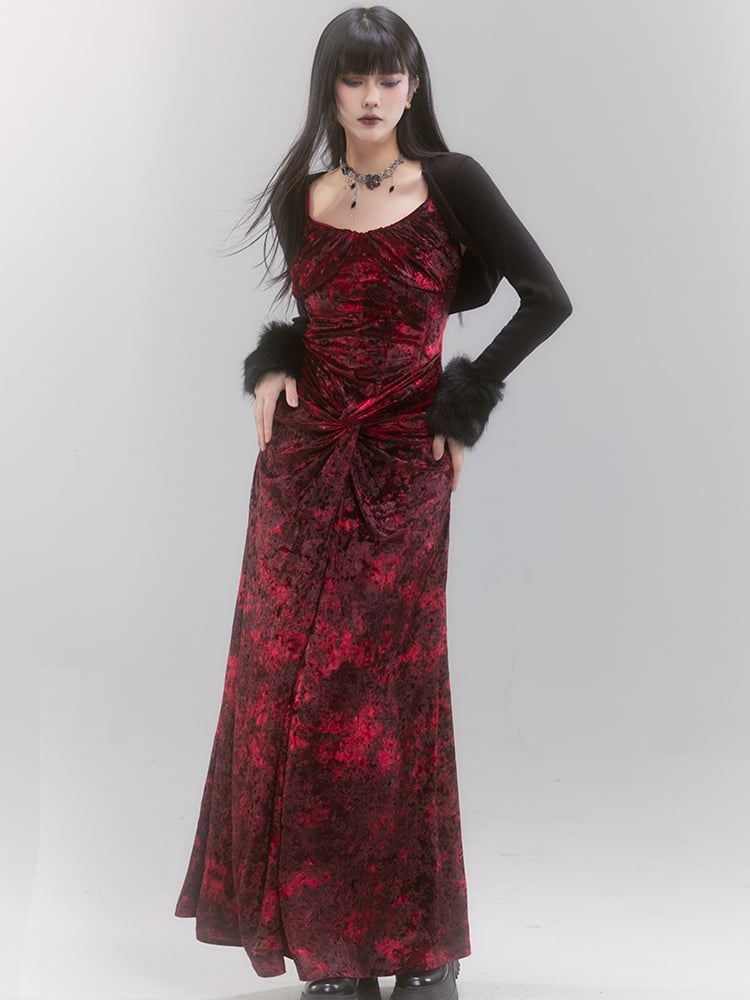 Black Detachable Faux Fur Collar and Cuffs Shawl