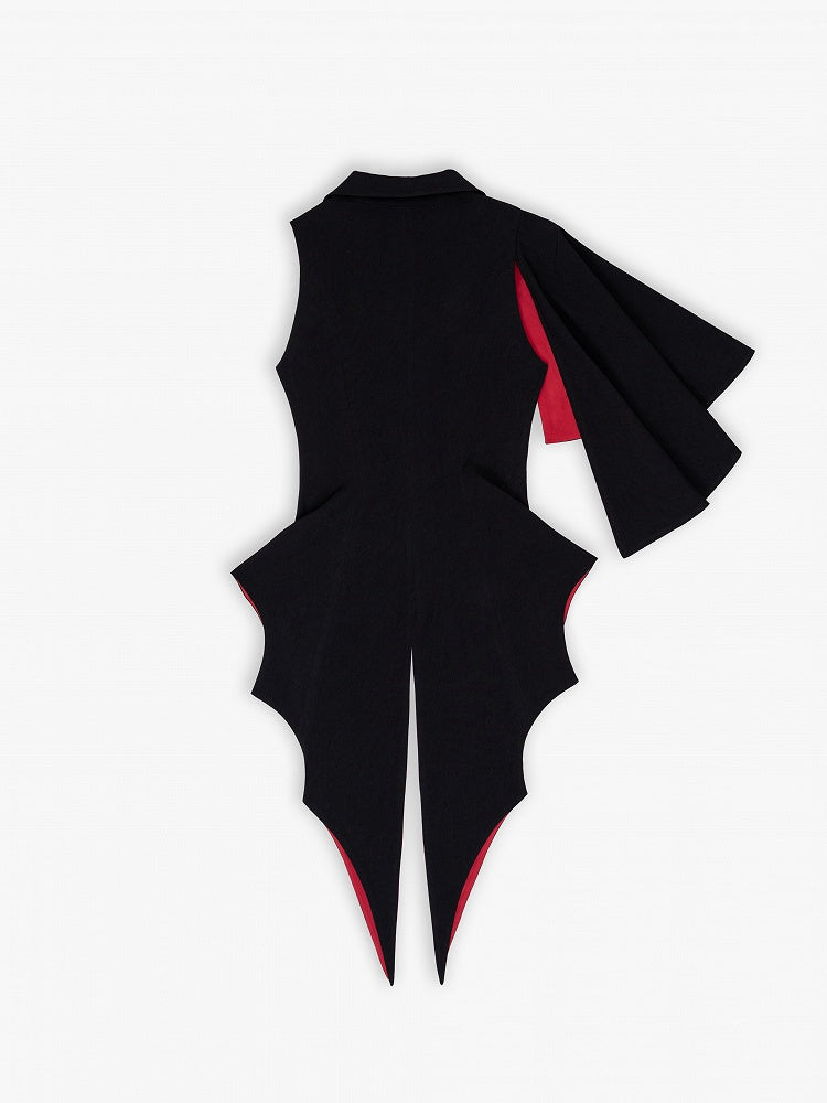Vampire Prince Black and Red Split-Tail Waistcoat with One-Shoulder Cape - DevilInspired Exclusive Collection