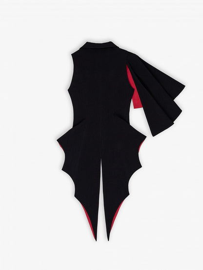Vampire Prince Black and Red Split-Tail Waistcoat with One-Shoulder Cape - DevilInspired Exclusive Collection