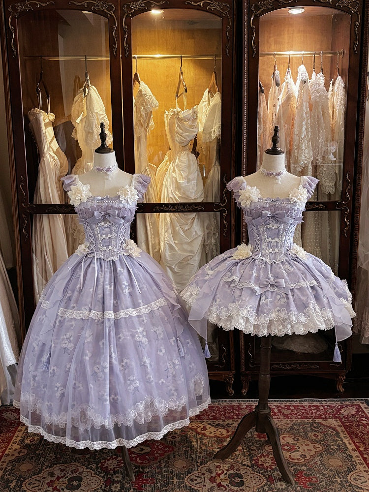 Version with Corset Purple Top Floral Frog Skirt Buttons Lolita Jasmine-Embellished Print Short +