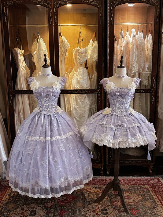 Version with Corset Purple Top Floral Frog Skirt Buttons Lolita Jasmine-Embellished Print Short +