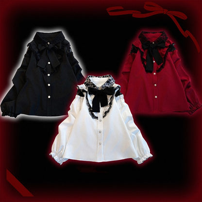 Blouse Bow Kei | Jirai Tie Lace with Shoulder Detachable Cut-Out