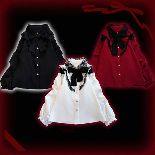 Blouse Bow Kei | Jirai Tie Lace with Shoulder Detachable Cut-Out