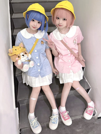 Hellblaues Top mit Puffärmeln und Peter-Pan-Kragen von Little Chicken