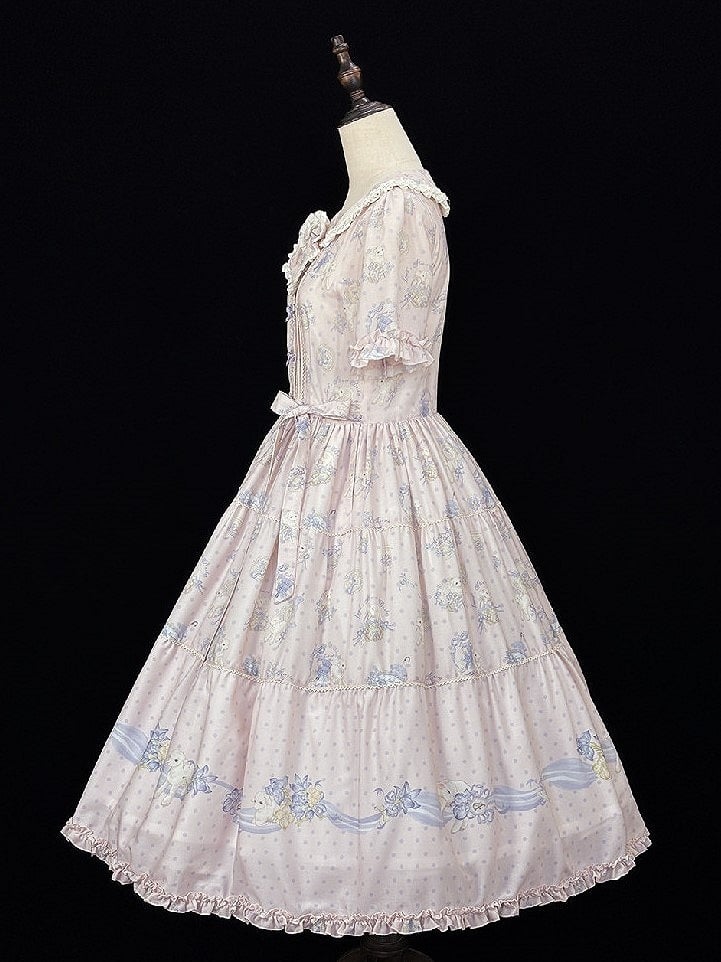 Lavender Floral Lamb Print Casual Dress - Miss Point